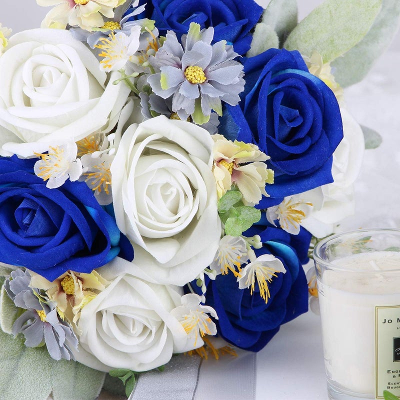 Rinlong 7â€œ Blue Wedding Bouquet for Bride Bridesmaid Artificial Toss Bouquet Royal Navy Blue Silk Bridal Bouquet Wedding Prom Bouquets - Image 3